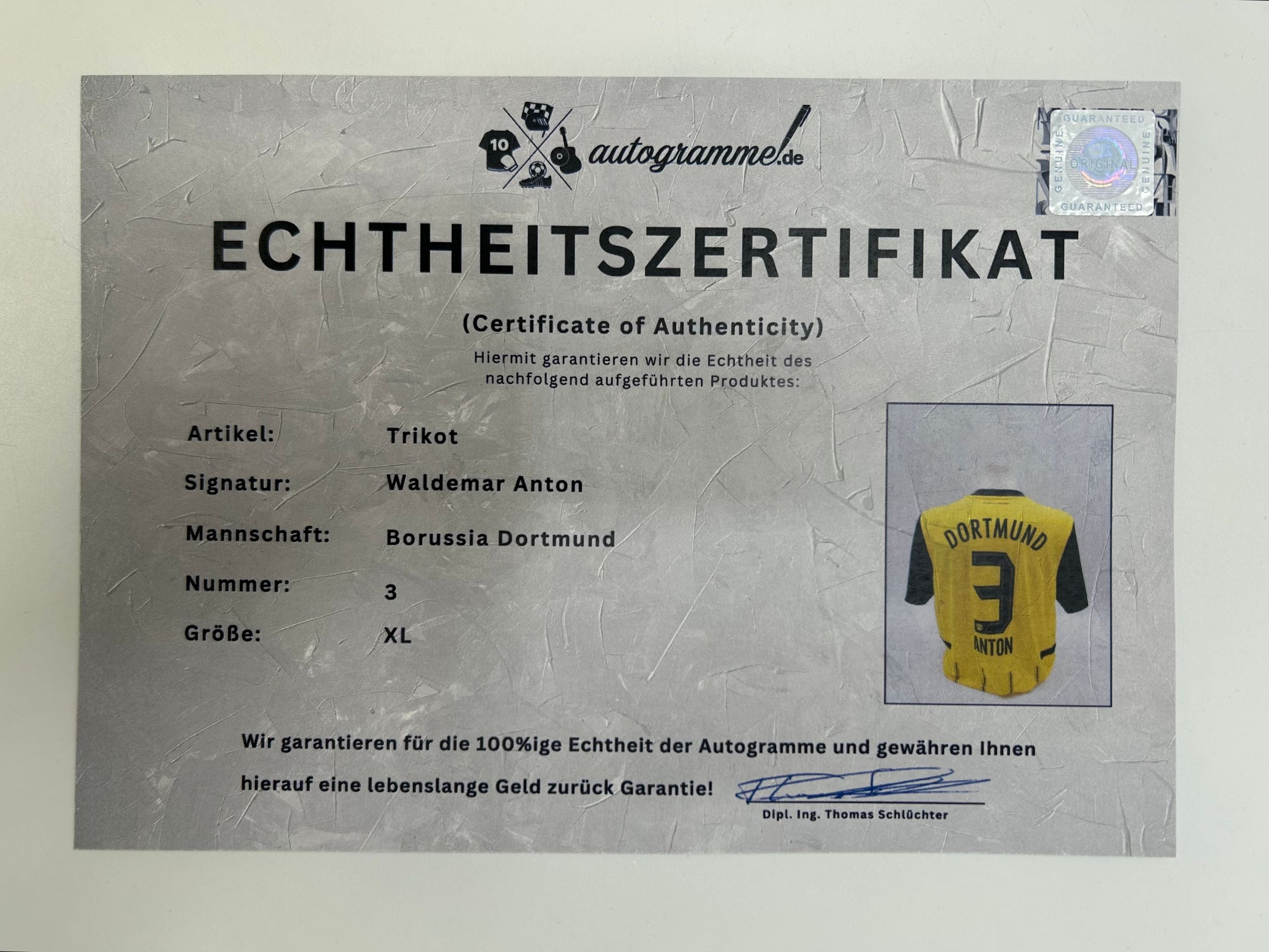 Camiseta del Borussia Dortmund firmada por Waldemar Anton, autógrafo del BVB, Puma XL