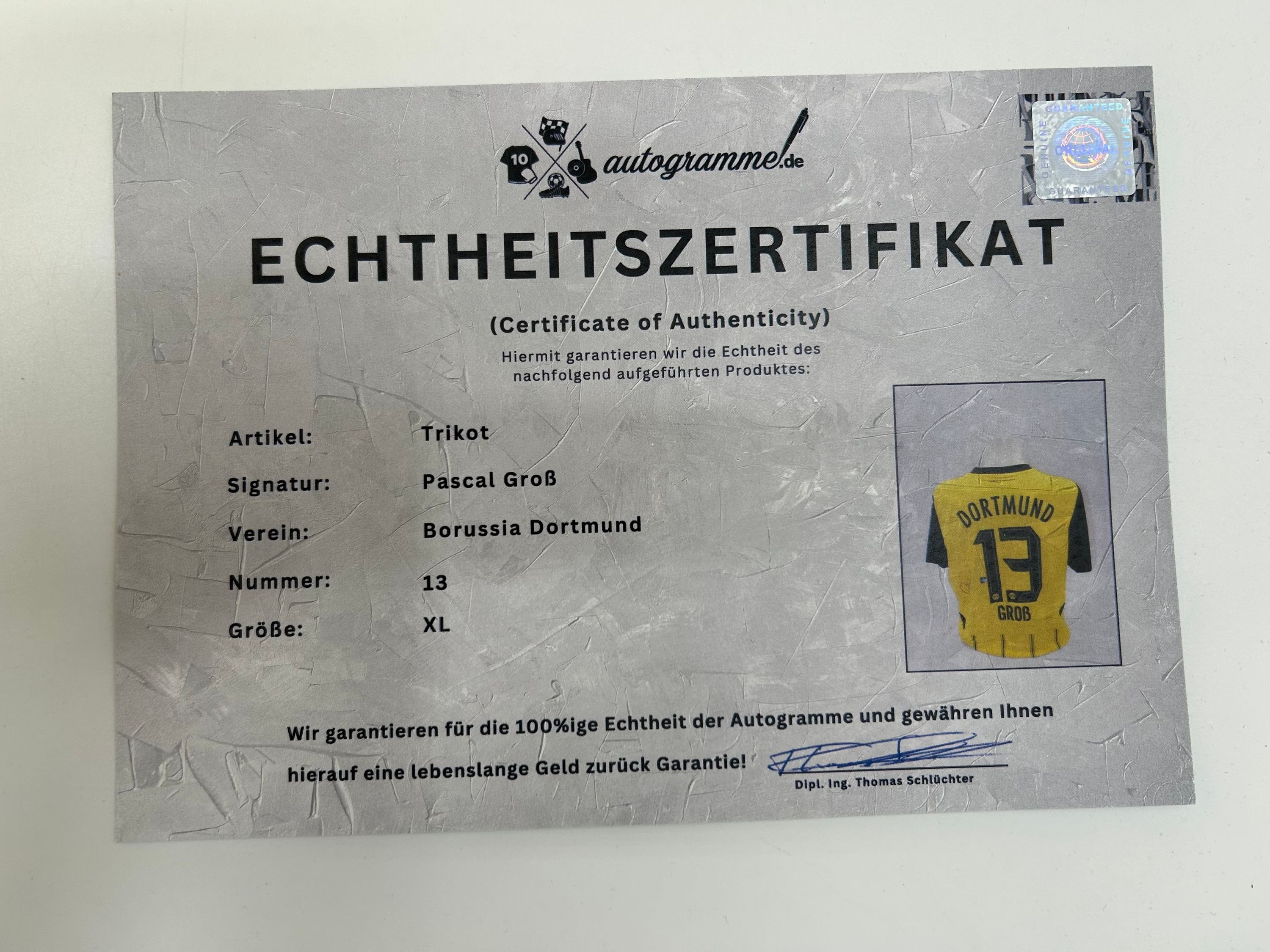 Camiseta del Borussia Dortmund firmada por Pascal Groß, autografiada, Puma XL