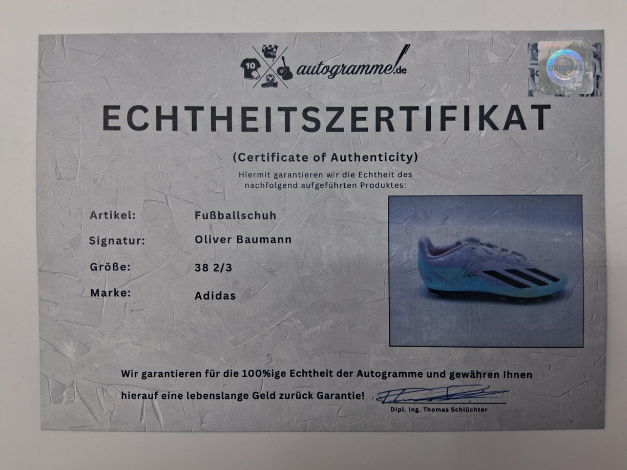 Football boots signed by Oliver Baumann, Bundesliga Adidas size 38 2/3