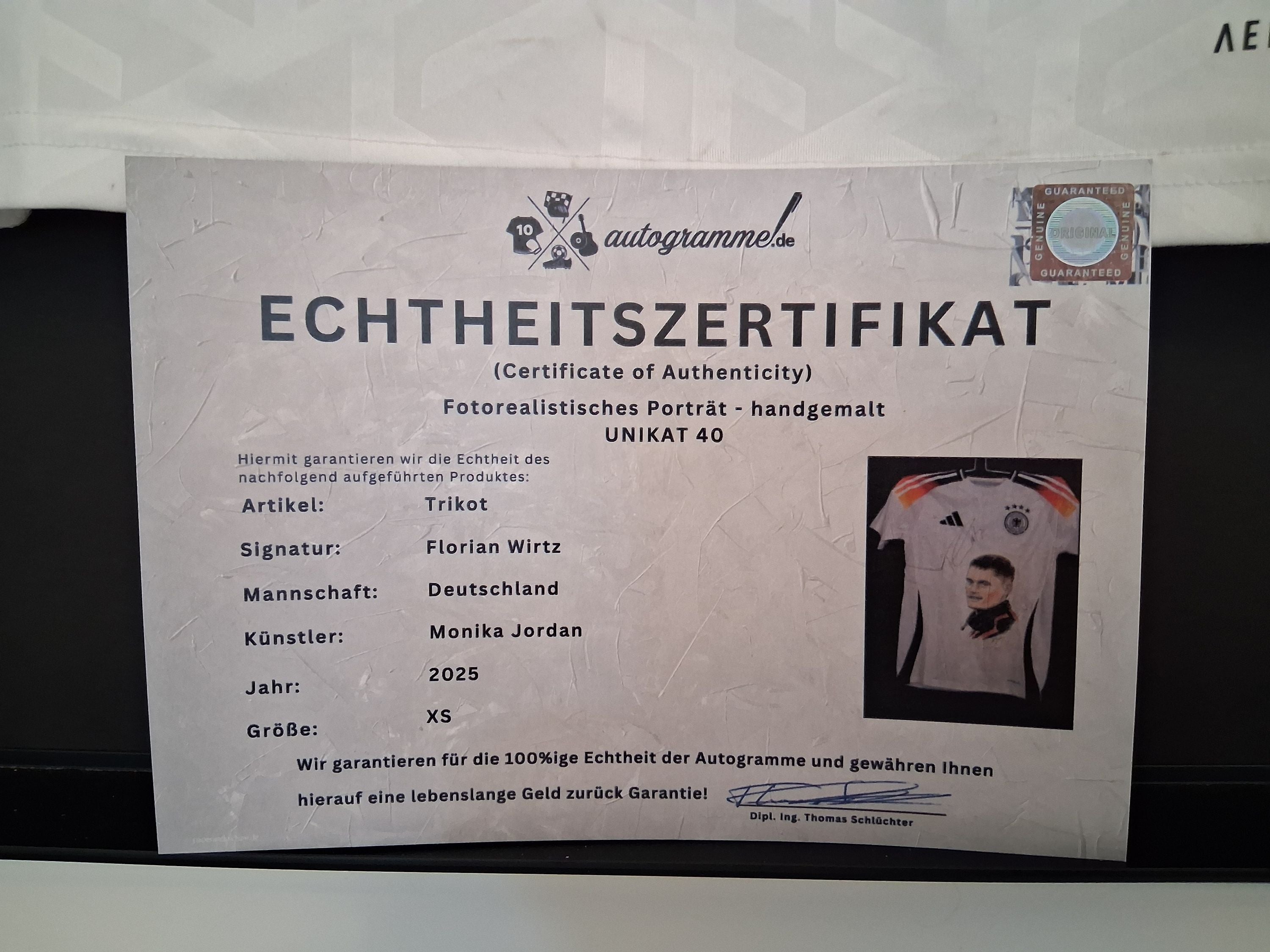 DFB jersey portrait Florian Wirtz hand painted and signed adidas XS