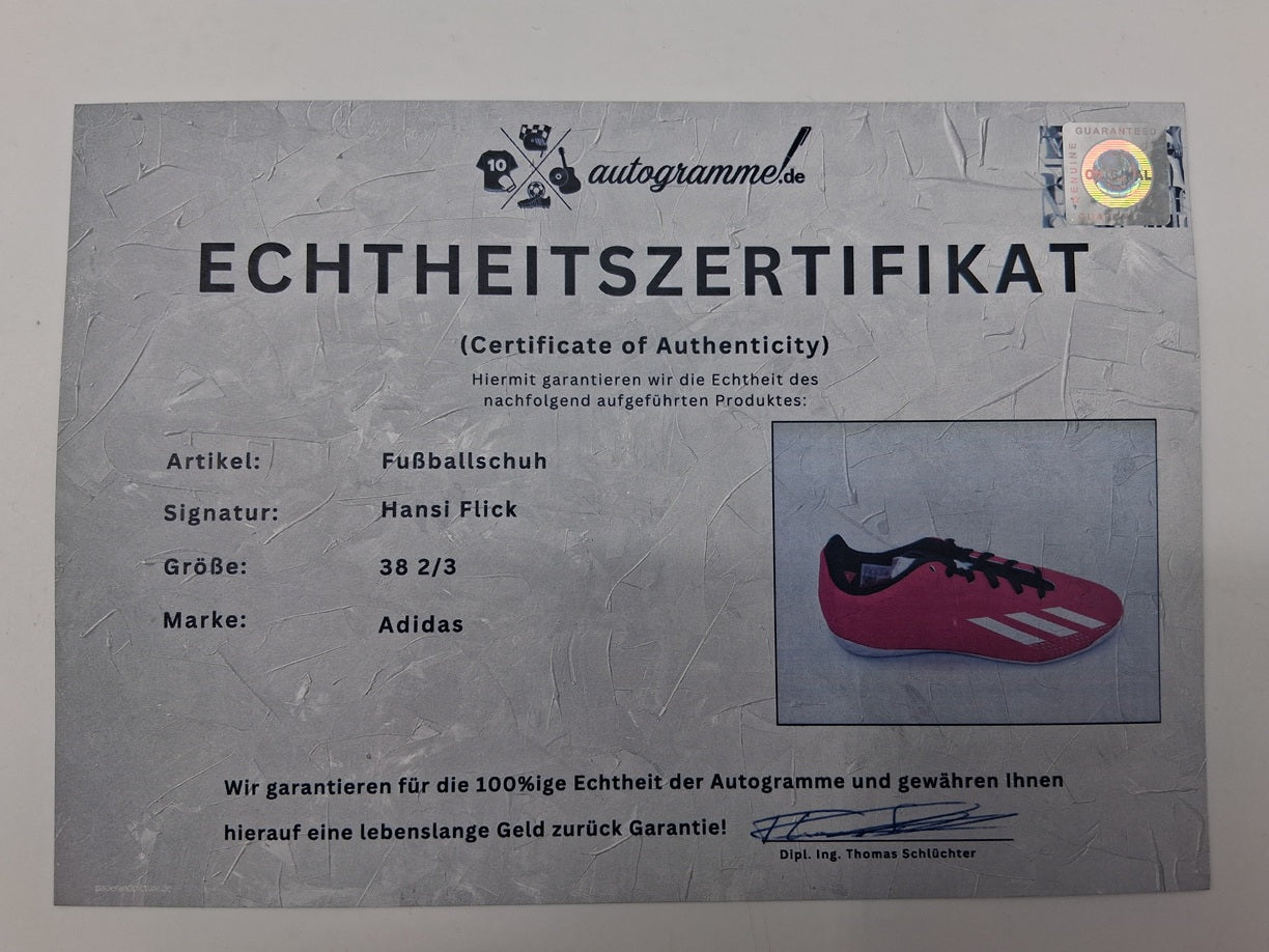 Fußballschuh Hansi Flick signiert Autogramm Bundesliga Adidas 38 2/3