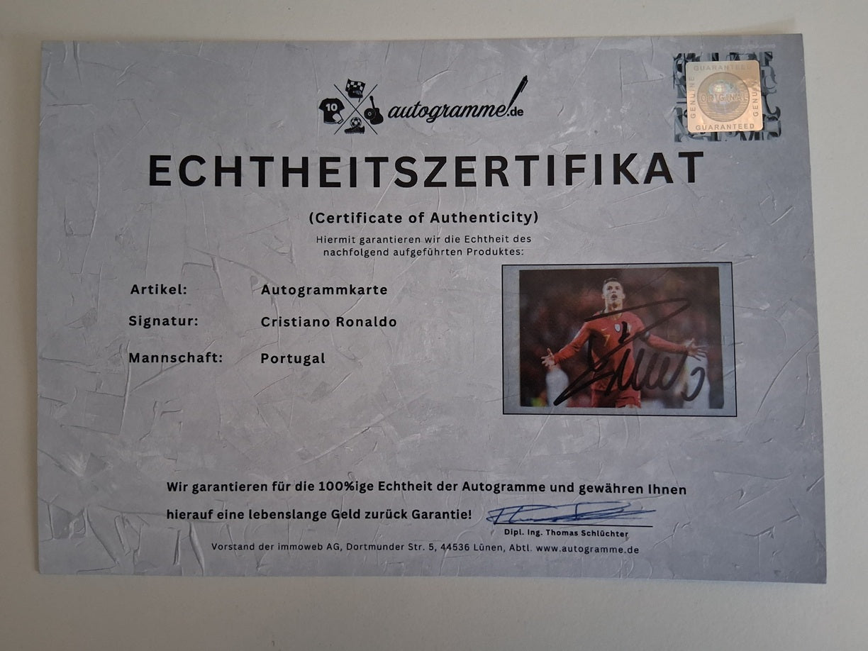 Autogrammkarte Cristiano Ronaldo signiert 29,5 x 21 cm Fußball Portugal