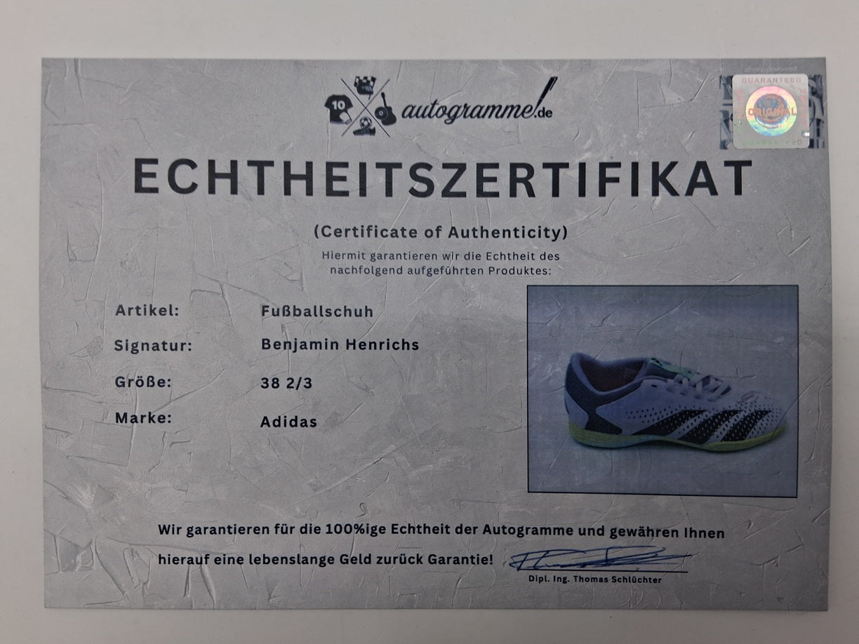 Fußballschuh Benjamin Henrichs signiert Autogramm Bundesliga Adidas 38 2/3