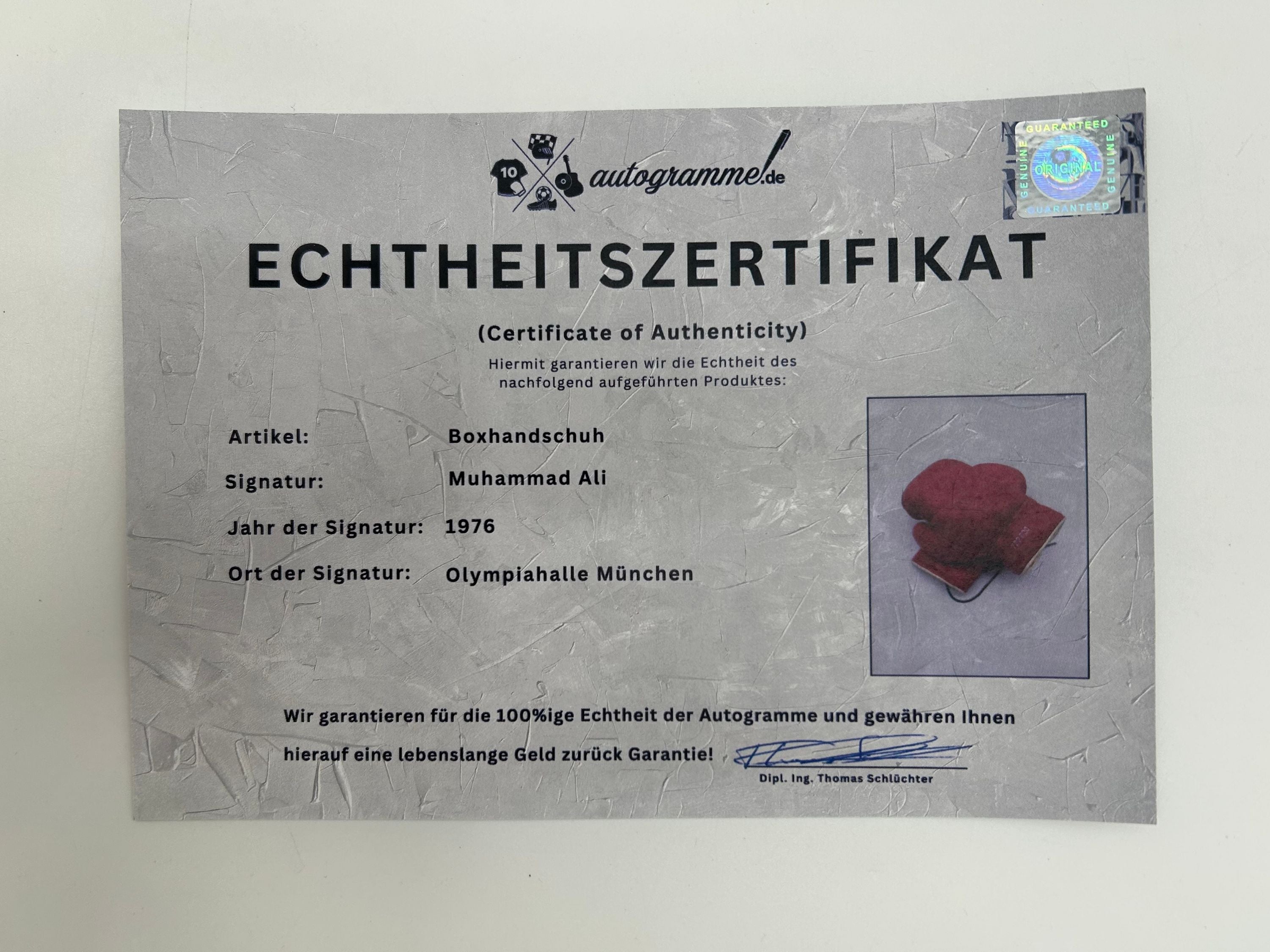 Boxhandschuh Muhammad Ali 1976 signiert Unterschrift Autogramm Boxen