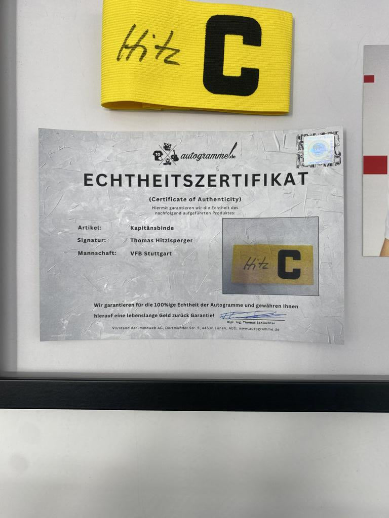 Kapitänsbinde Thomas Hitzlsperger signiert im Rahmen VFB Stuttgart Fußball COA