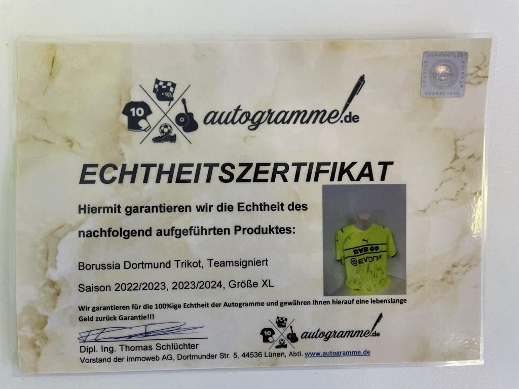 BVB Trikot 2021/2022 team signed Borussia Dortmund Coa Neu Puma XL