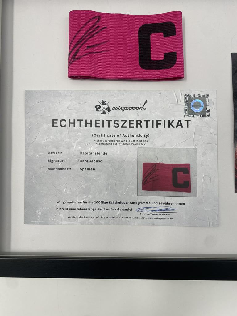 Kapitänsbinde Xabi Alonso signiert im Rahmen Spanien Autogramm COA