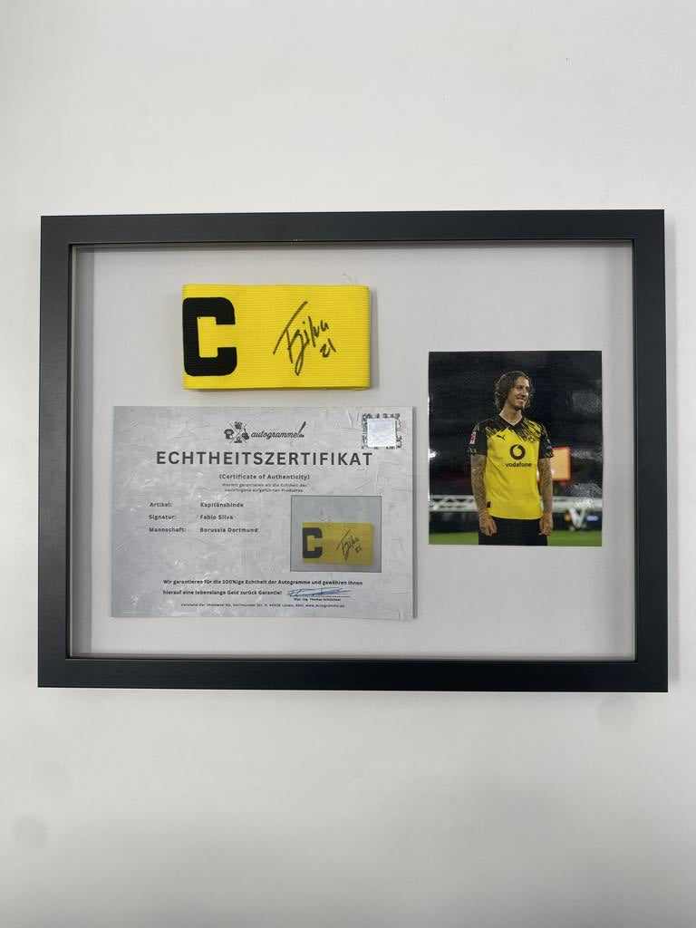 Captain's armband signed by Fabio Silva in a Borussia Dortmund autograph COA frame