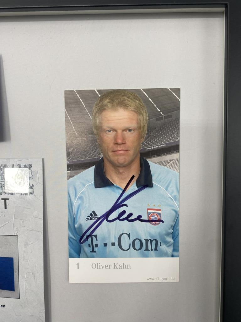 Captain's armband signed by Oliver Kahn in a Bayern Munich autograph COA frame