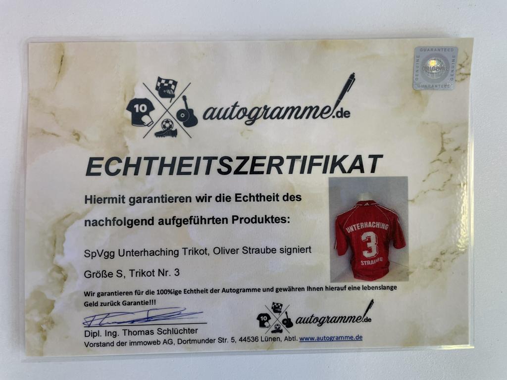 SpVgg Unterhaching Trikot Oliver Straube signiert + Widmung Fußball Bundesliga Adidas S