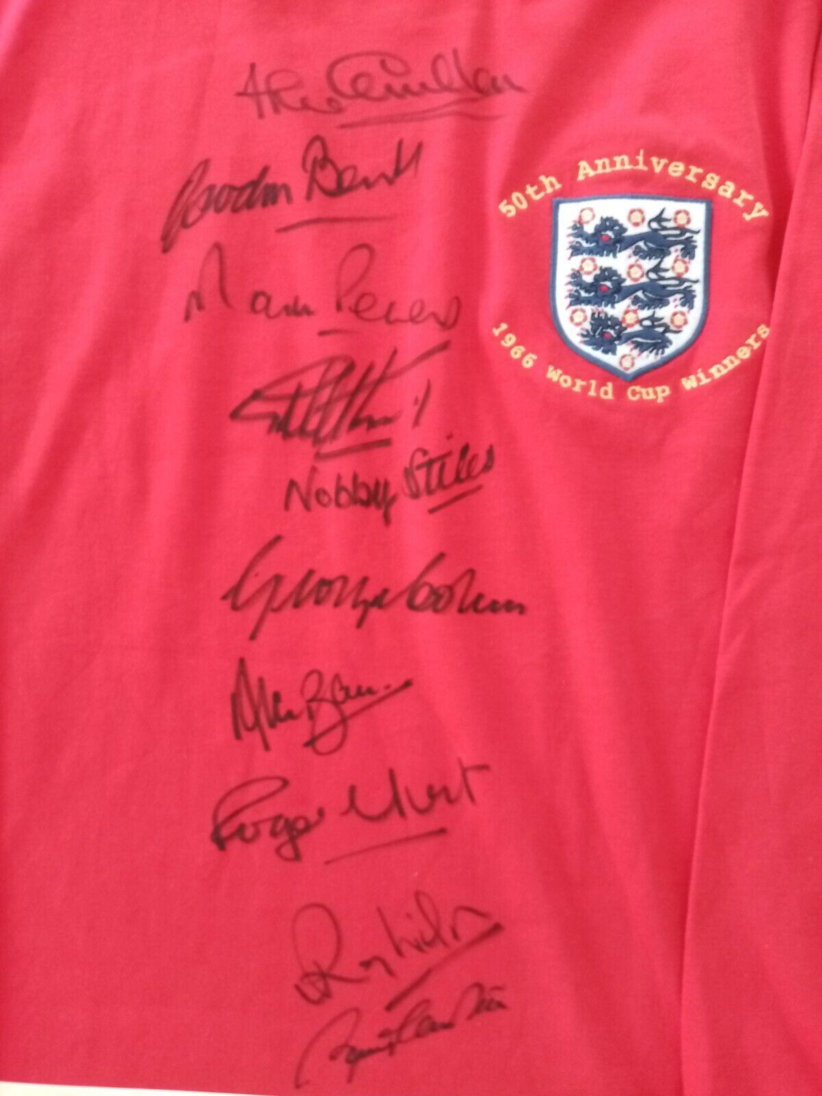 10 x signiert England Replika Trikot WM 1966 + Rahmen signiert Autogramm COA