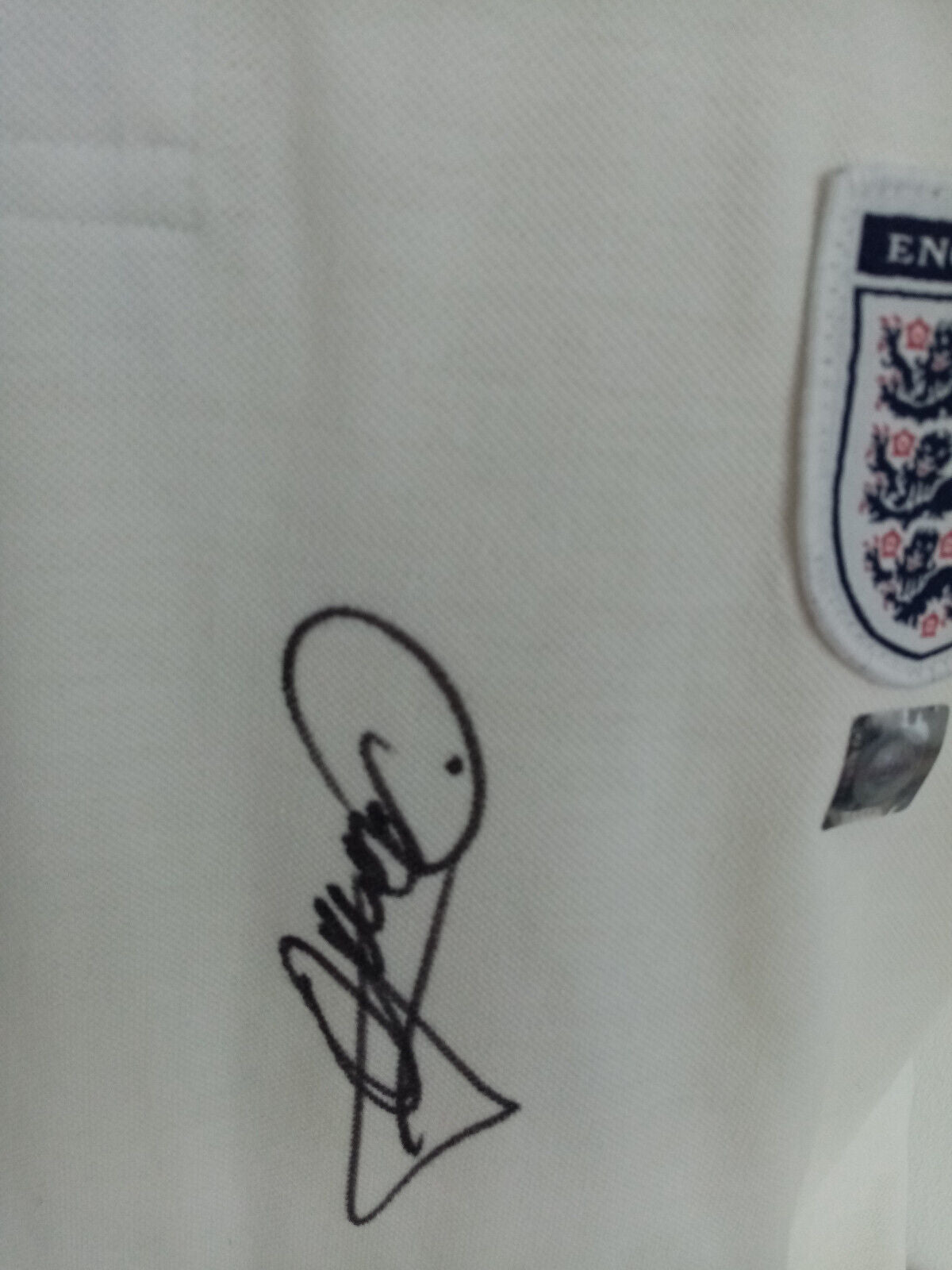 England Poloshirt Andy Cole signiert Autogramm Fußball Three Lions COA Trikot L