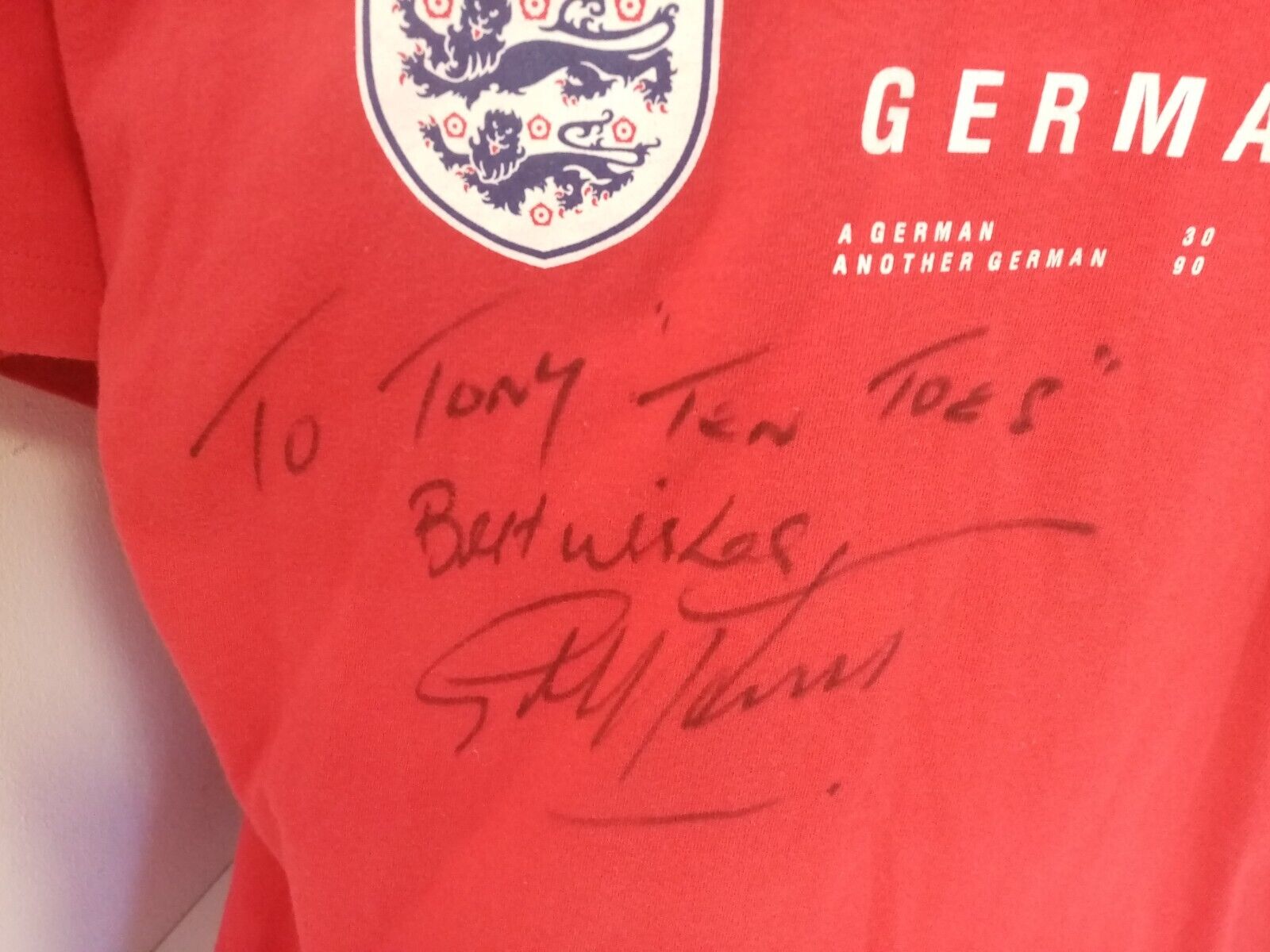 England Shirt World Cup 1966 Geoff Hurst + Kenneth Woltenholme signed Wembley Coa L