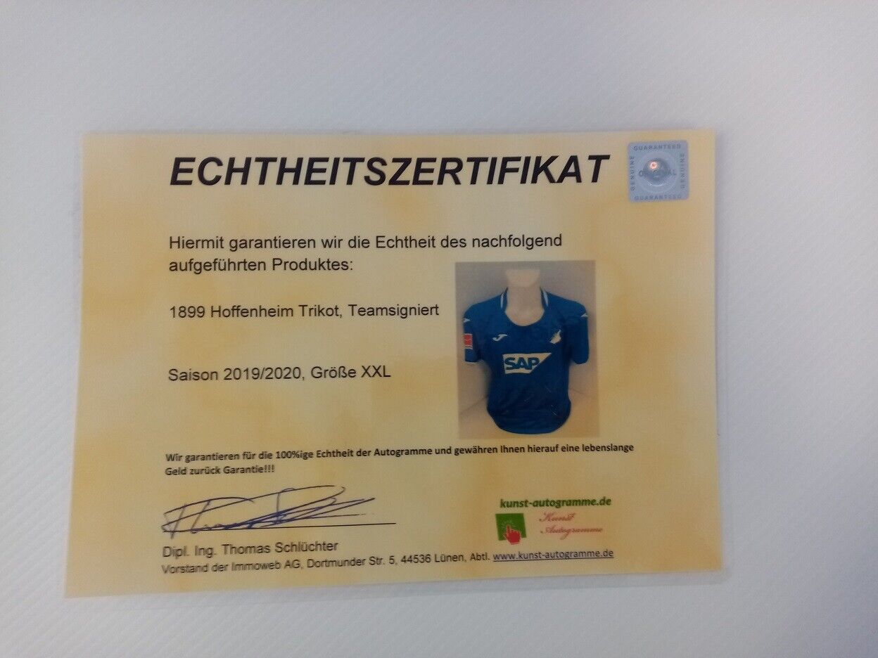 1899 Hoffenheim Trikot 19/20 Teamsigniert Autogramm Fußball Bundesliga Joma XXL
