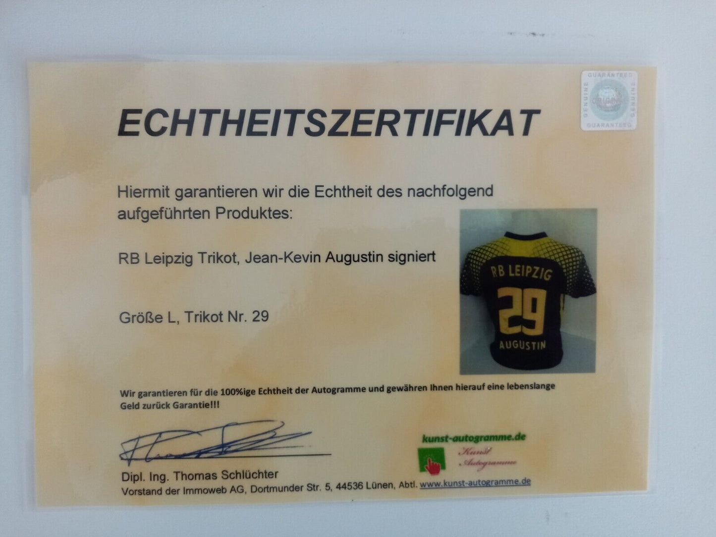 RB Leipzig Trikot Augustin signiert COA Autogramm Fußball Red Bull Nike Neu L