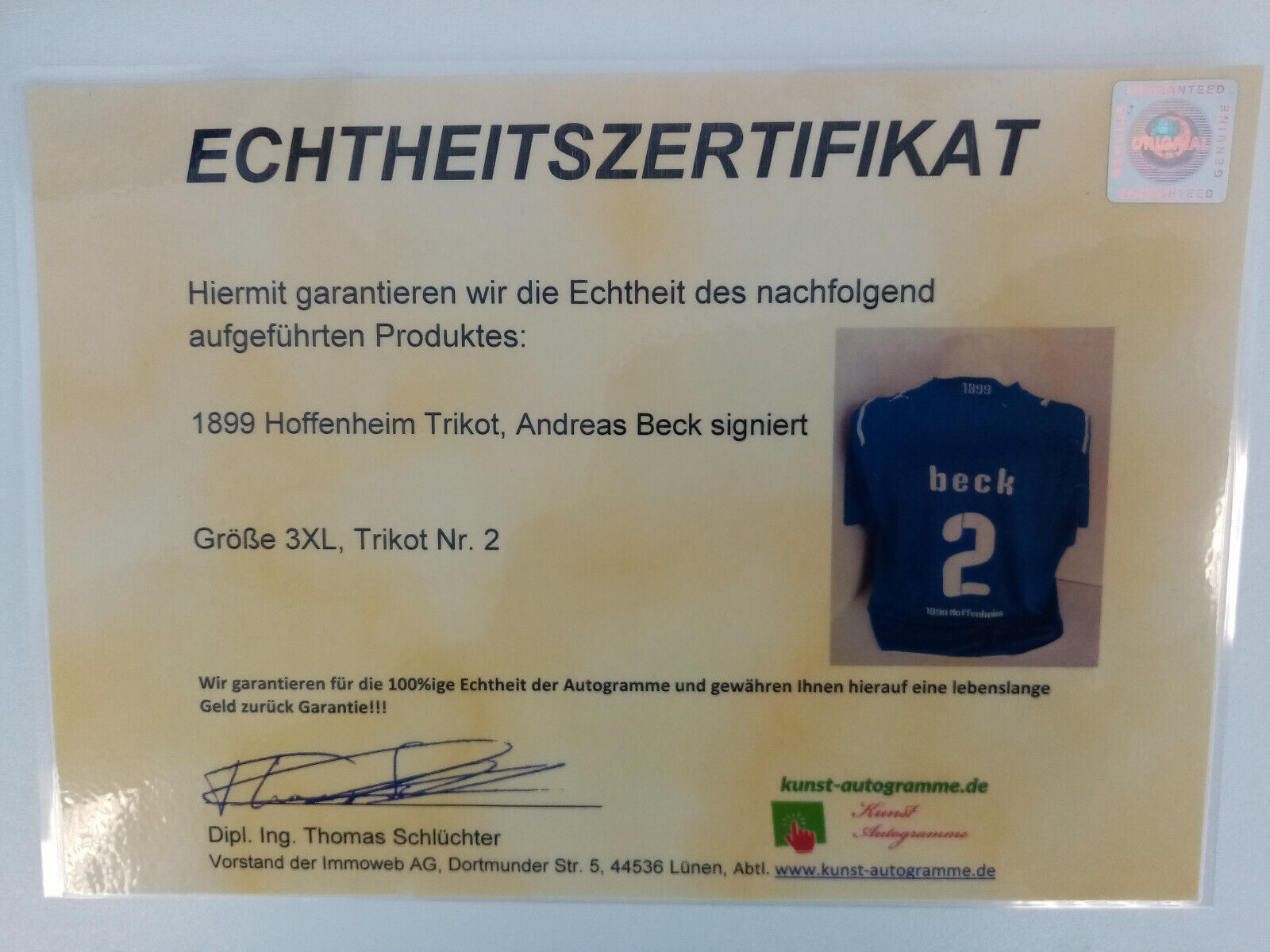1899 Hoffenheim Trikot Andreas Beck signiert Bundesliga Fußball Neu Puma 3XL