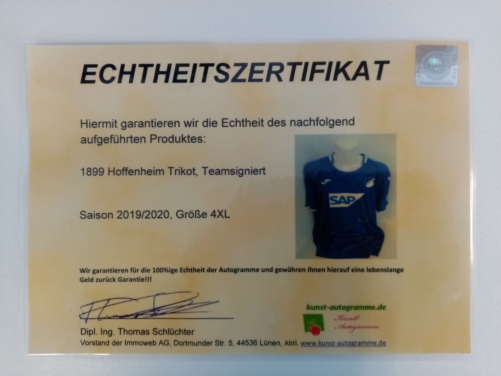 1899 Hoffenheim Trikot 19/20 Teamsigniert Autogramm Fußball Bundesliga Joma 4XL