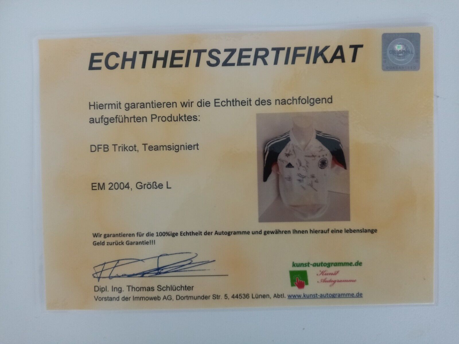 Deutschland Trikot EM 2004 Teamsigniert DFB Fußball Autogramm Euro Adidas Neu L