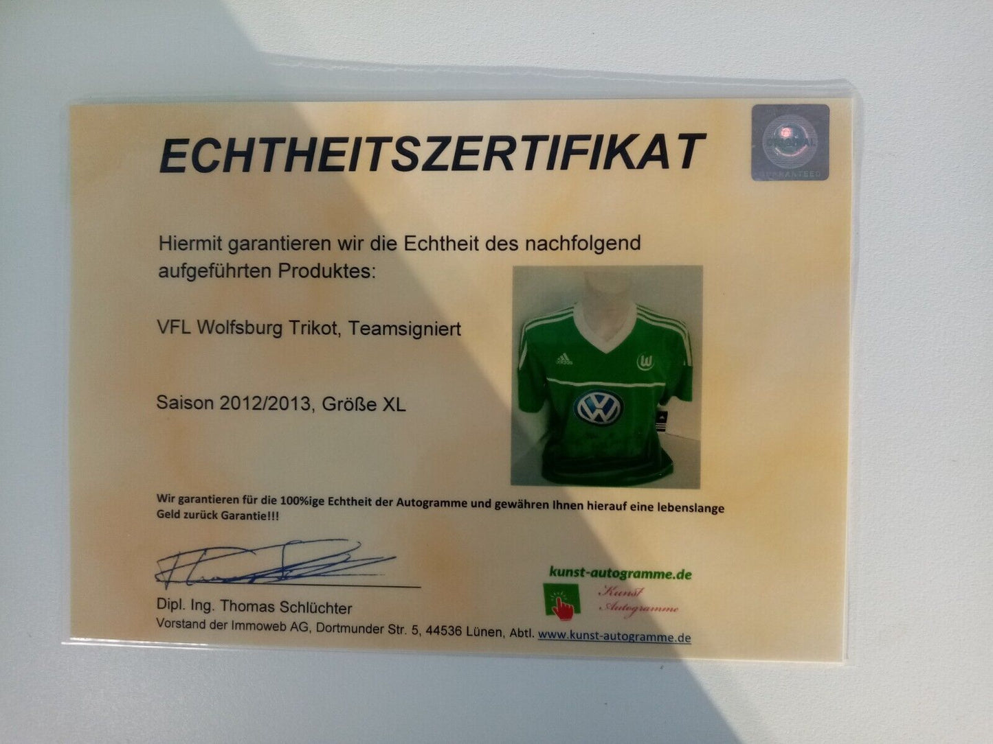VFL Wolfsburg Trikot 2012/2013 Teamsigniert COA Autogramm Adidas Bundesliga XL