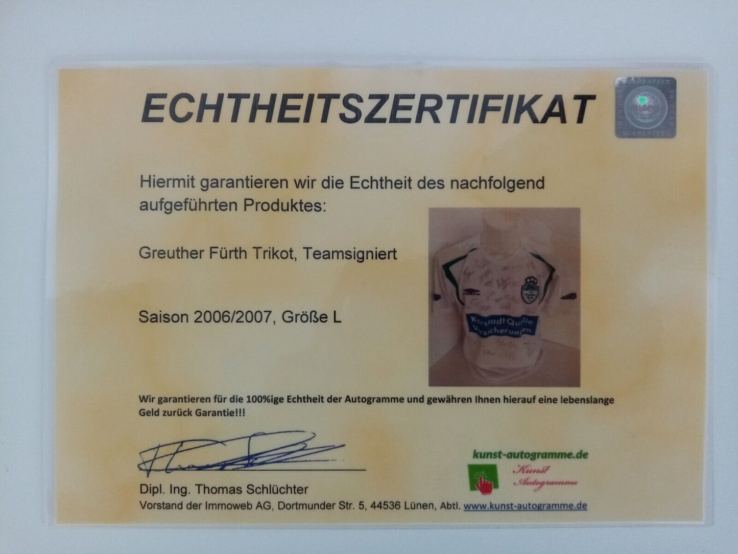 Greuther Fürth Trikot 2006/0207 Teamsigniert Autogramm Fußball Umbro Neu COA L