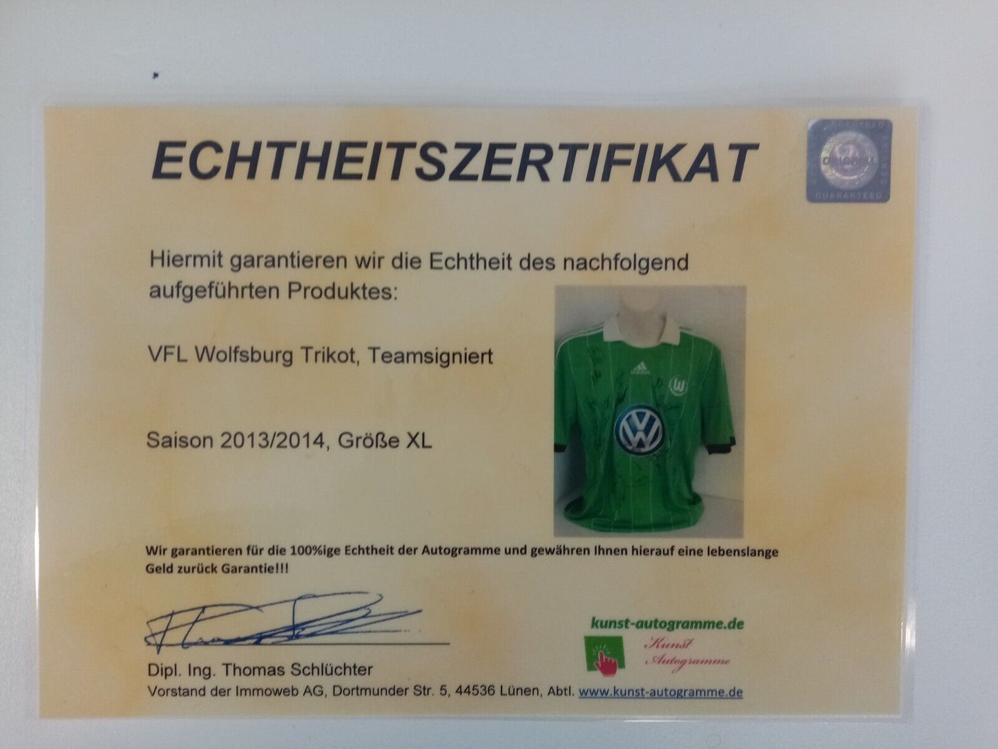 VFL Wolfsburg Trikot 13/14 Teamsigniert Wölfe Autogramm Fußball Adidas COA XL
