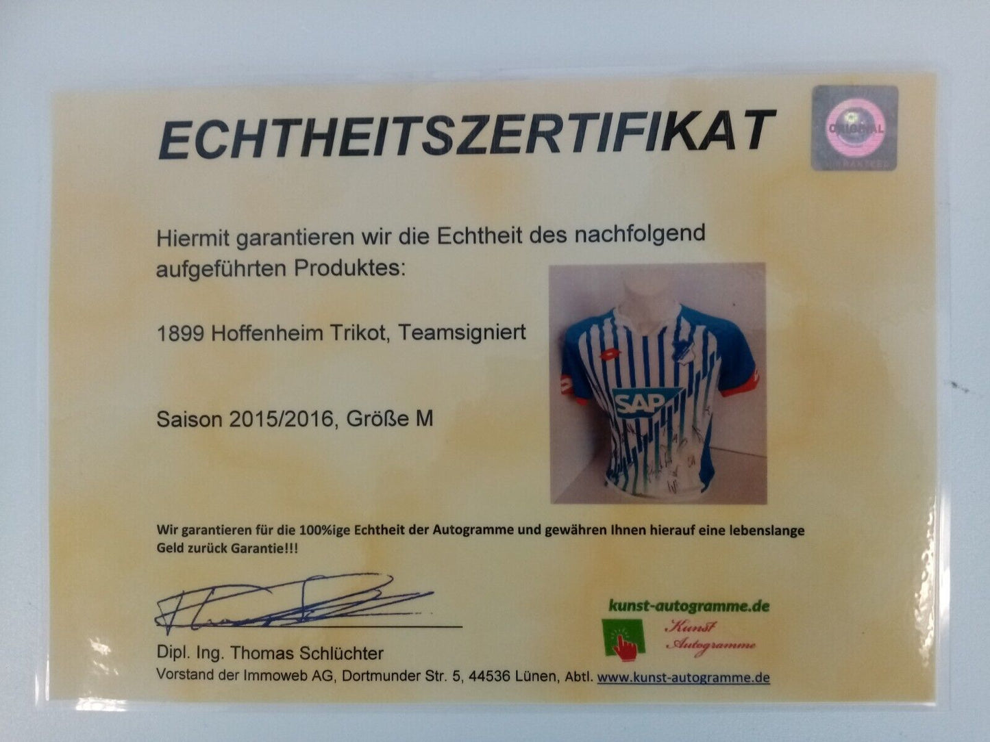 1899 Hoffenheim Trikot 15/16 Teamsigniert Autogramm Fußball Bundesliga Lotto M