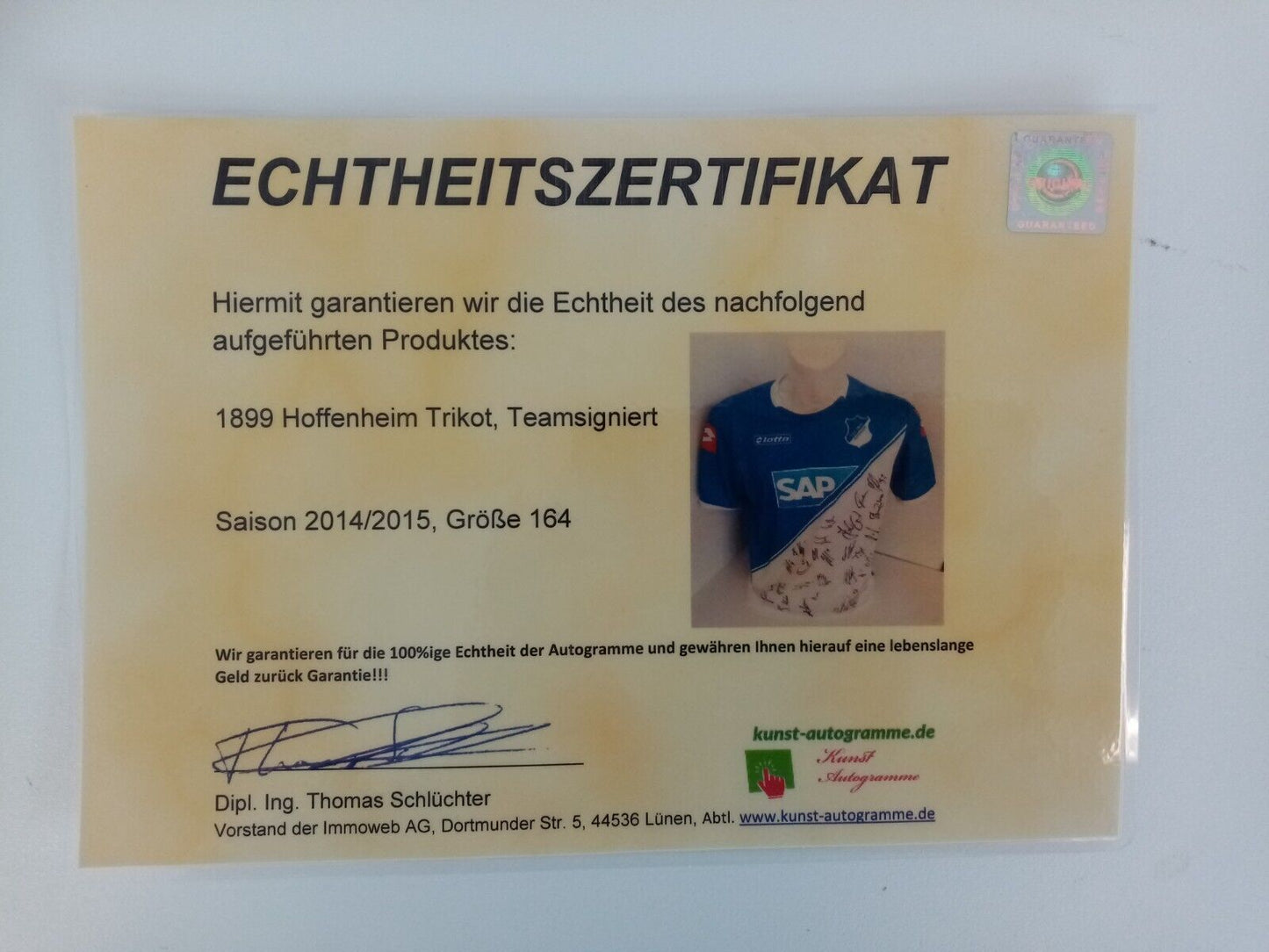 1899 Hoffenheim Trikot 14/15 Teamsigniert Autogramm Fußball Bundesliga Lotto 164