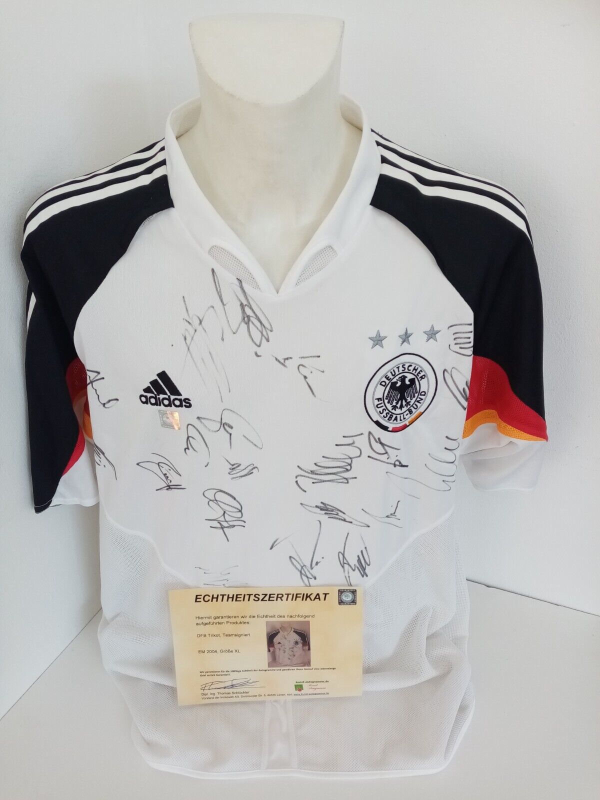 Deutschland Trikot EM 2004 Teamsigniert DFB Fußball Autogramm Adidas COA Euro XL