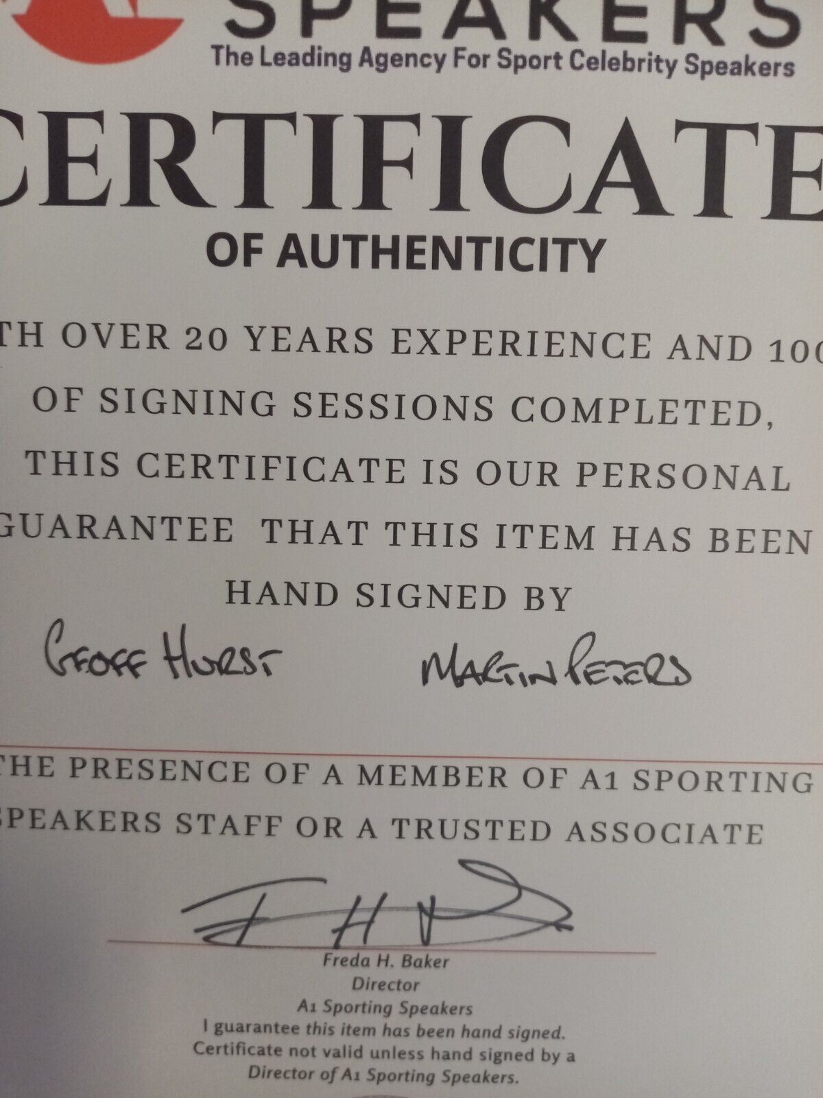 England Replika Trikot WM 1966 Geoff Hurst + Martin Peters signiert Wembley L