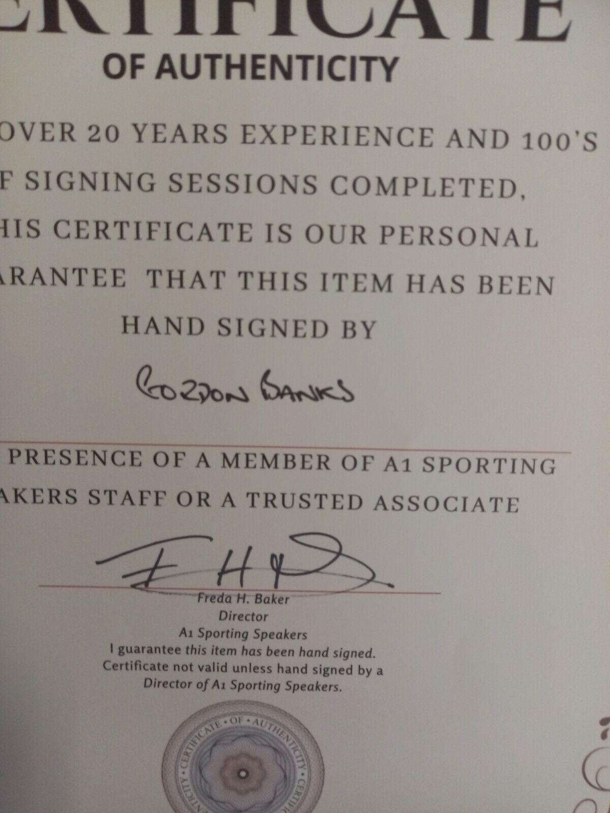 England Replika Torwart Trikot WM 1966 Gordon Banks signiert Wembley COA Neu L