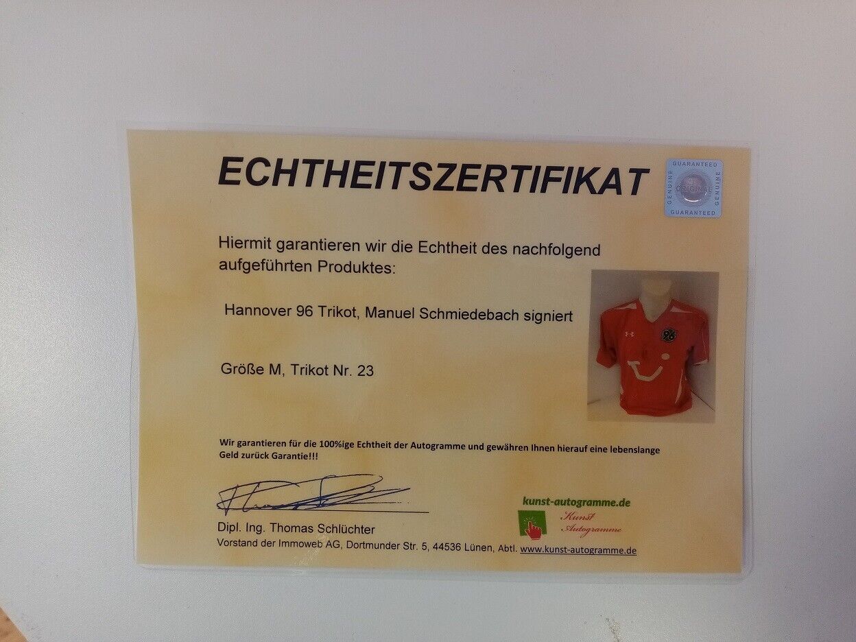 Hannover 96 Trikot Manuel Schmiedebach signiert Autogramm Fußball Under Armour M