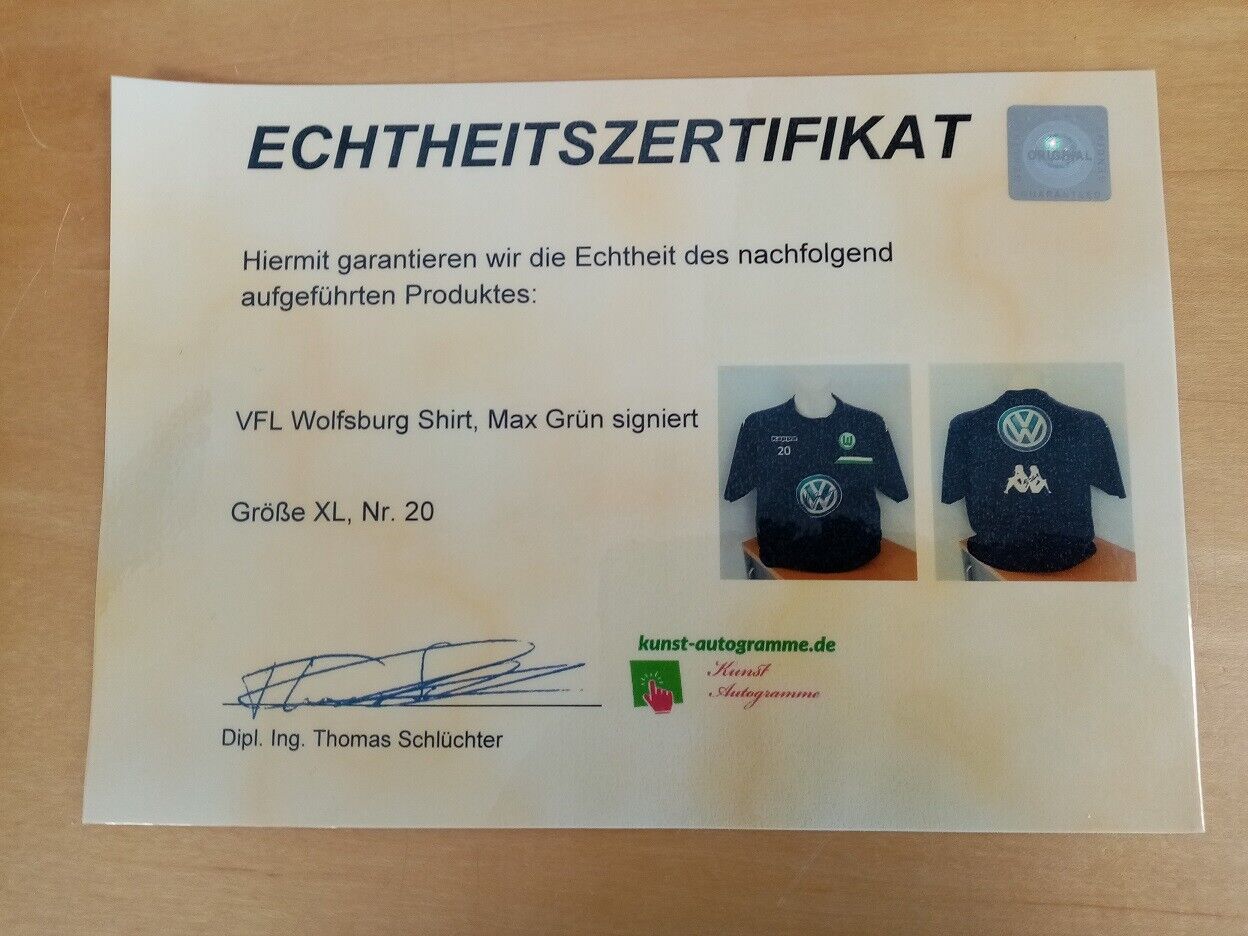 VFL Wolfsburg Shirt Max Grün signiert Fußball Bundesliga Autogramm Kappa COA XL