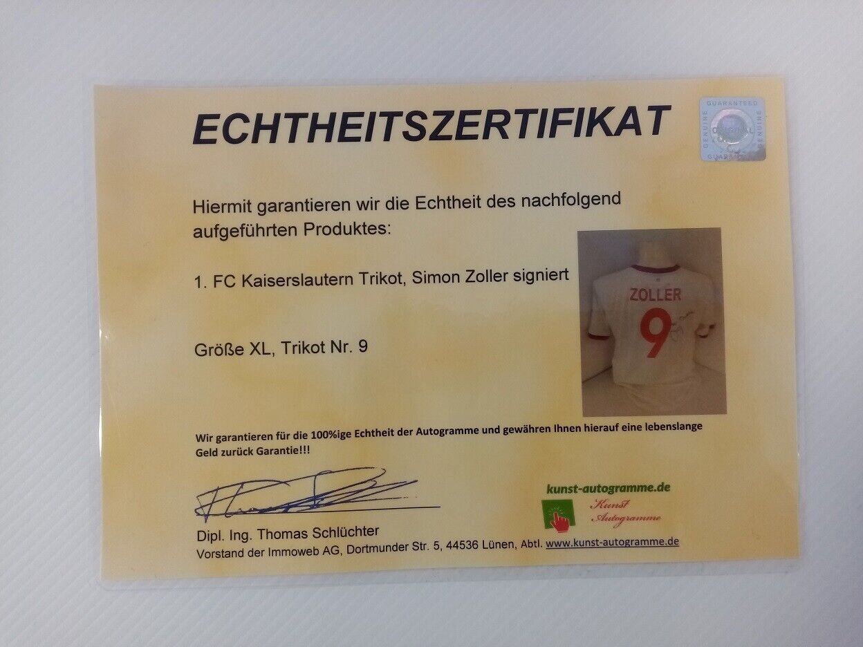 1. FC Kaiserslautern Trikot Zoller signiert + Widmung Autogramm Uhlsport COA XL