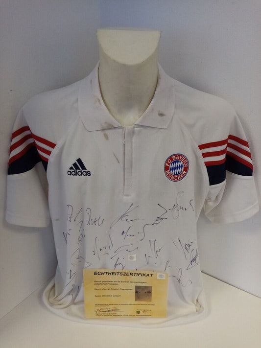 Bayern München Shirt 03/04 Teamsigniert Fußball Trikot Polo Autogramm Adidas S