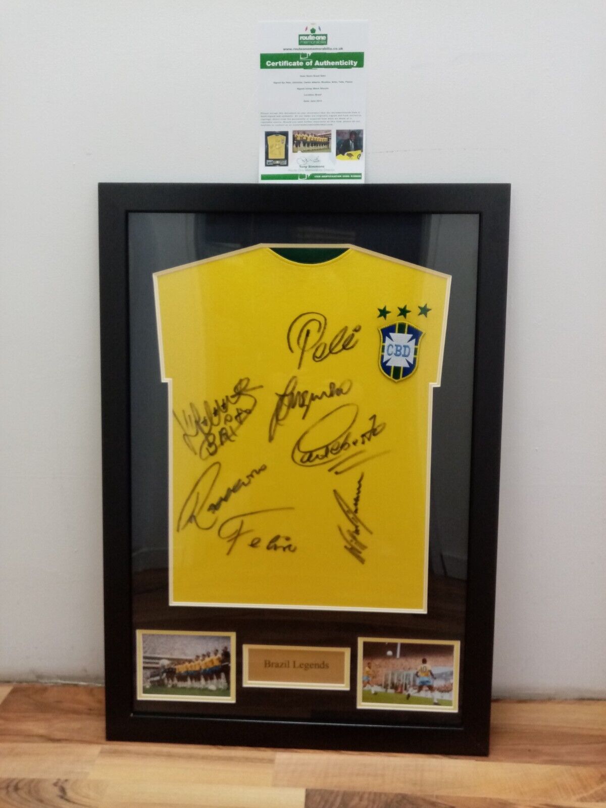 Brasilien Repro Trikot WM 1970 + Rahmen Teamsigniert Autogramm Pele Rivelino COA