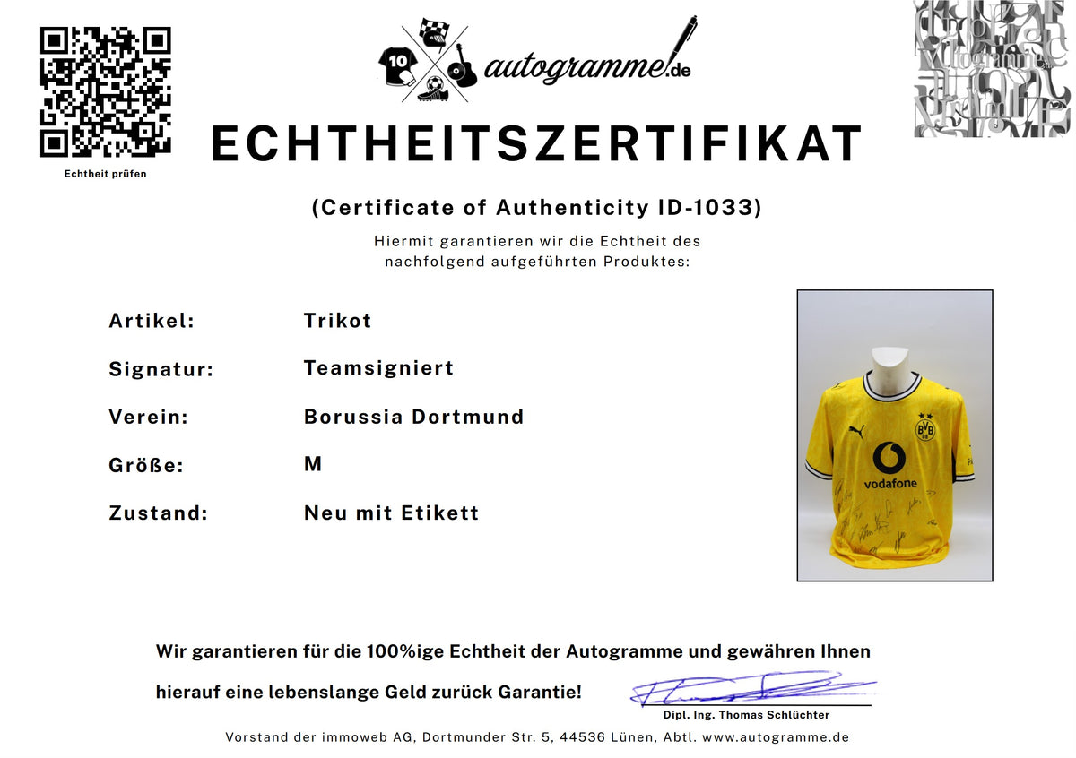 Borussia Dortmund 2026/2027 Trikot Teamsigniert Autogramm zertifiziert M