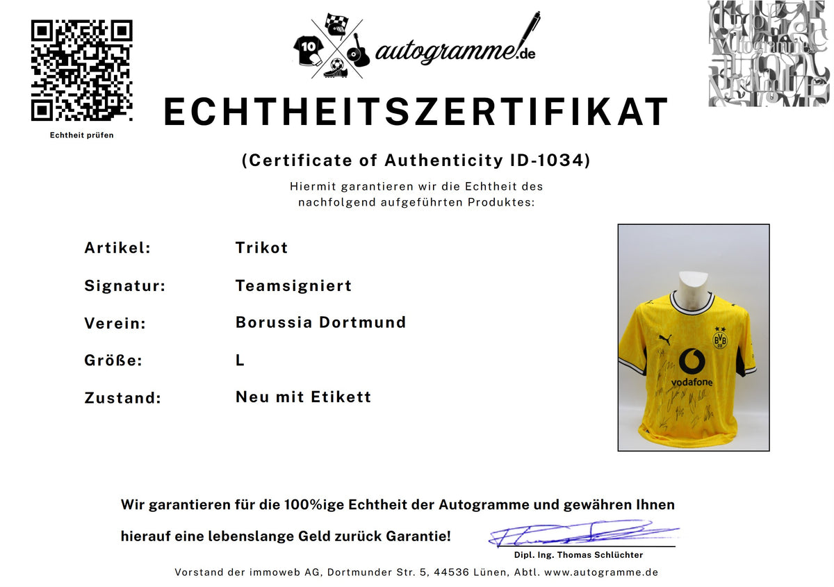 Borussia Dortmund 2026/2027 Trikot Teamsigniert Autogramm zertifiziert L