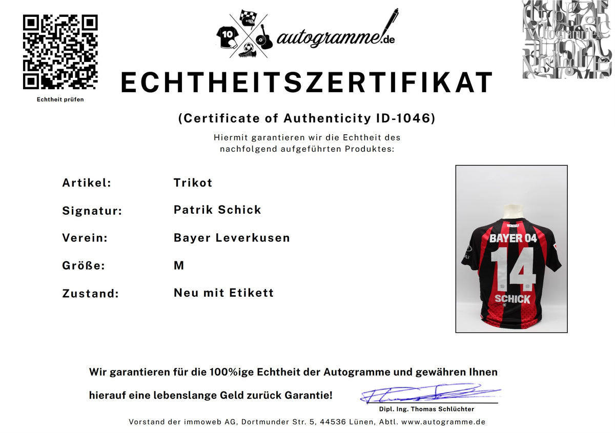 Bayer Leverkusen 2026/2027 Trikot Patrik Schick signiert zertifiziert M