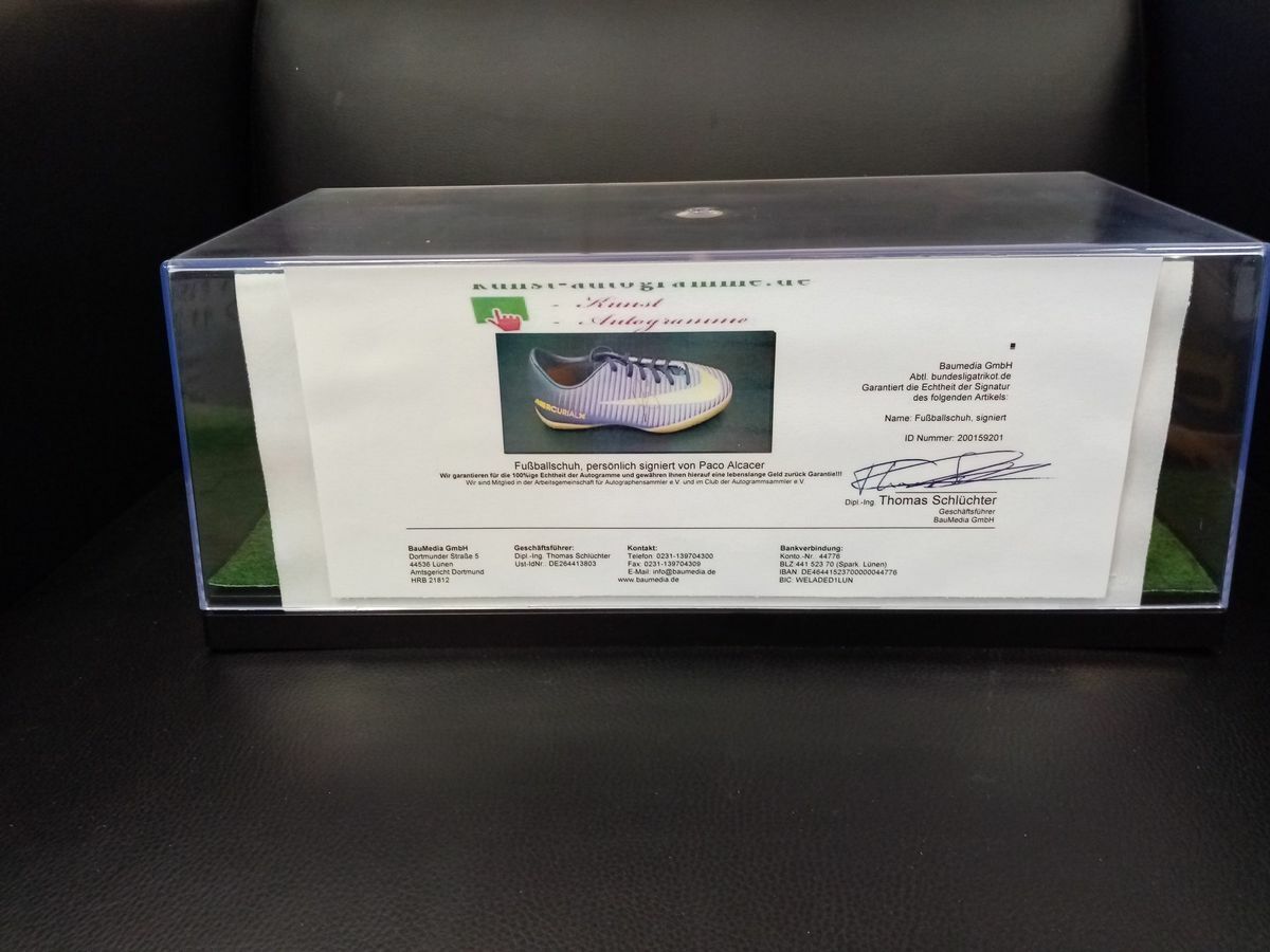 Fußballschuh Alcacer signiert Villareal, Spanien, La Liga, Autogramm Fußball Neu