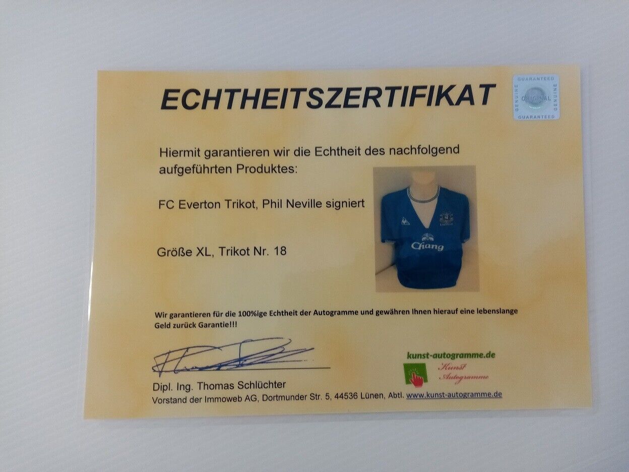 Everton jersey phil neville signed autograph soccer england le coq sportif xl
