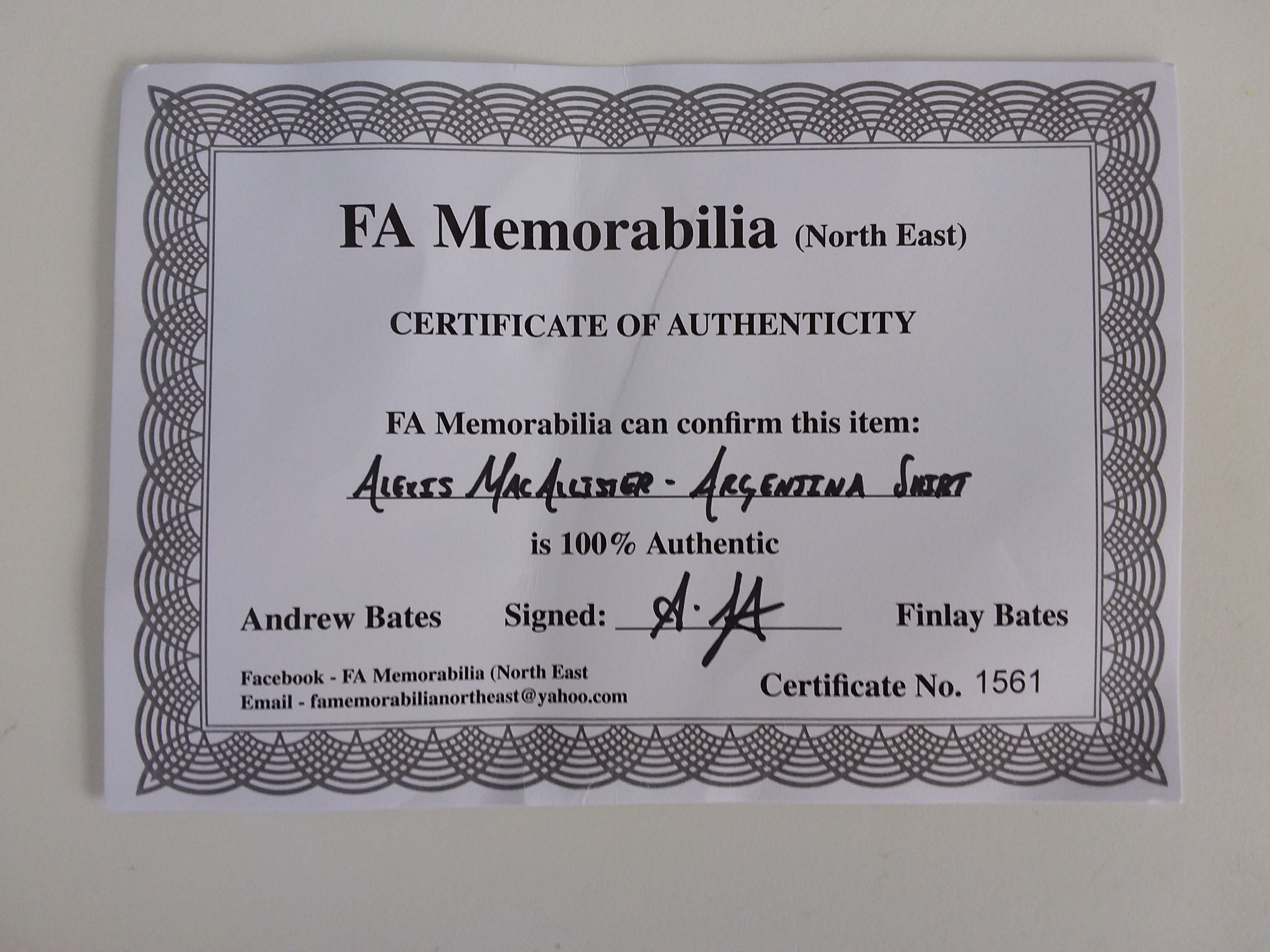 Argentina jersey Alexis Mac Allister signed world champion adidas coa l