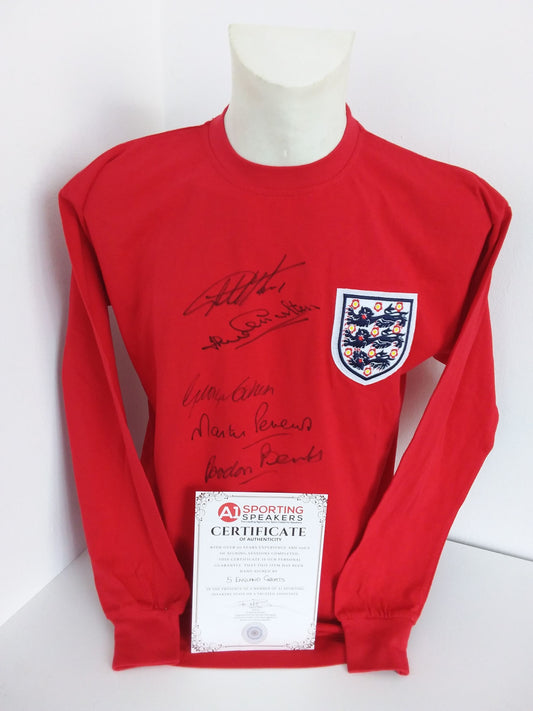 England Replika Trikot WM 1966 5x signiert Autogramm Fußball COA Wembley M