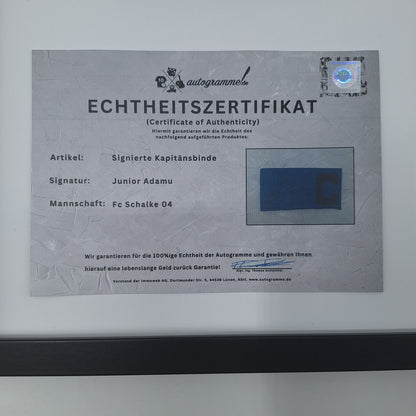 Kapitänsbinde Junior Adamu signiert im Rahmen Schalke 04 COA blau