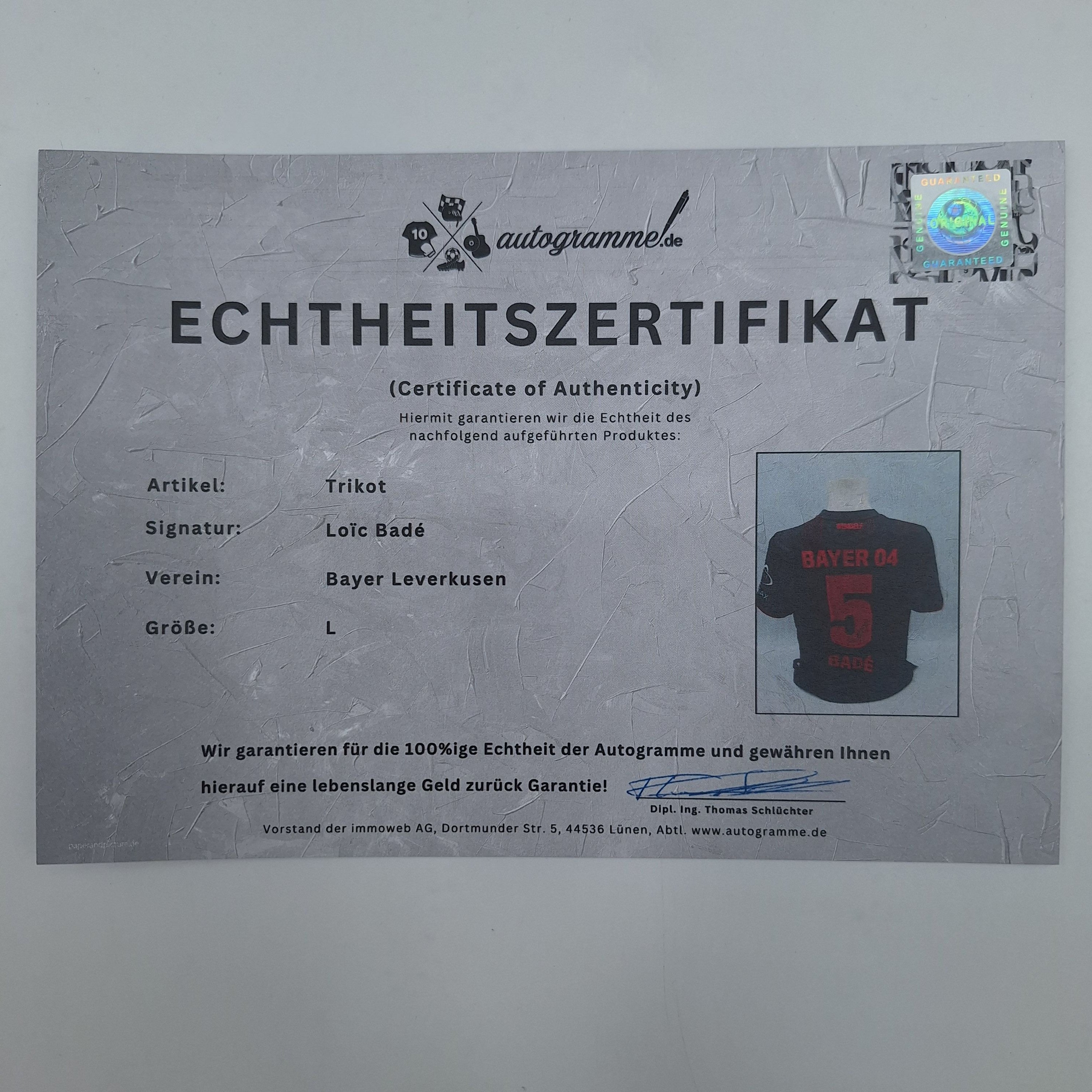 Bayer Leverkusen Trikot Loic Bade signiert New Balance COA Autogramm L