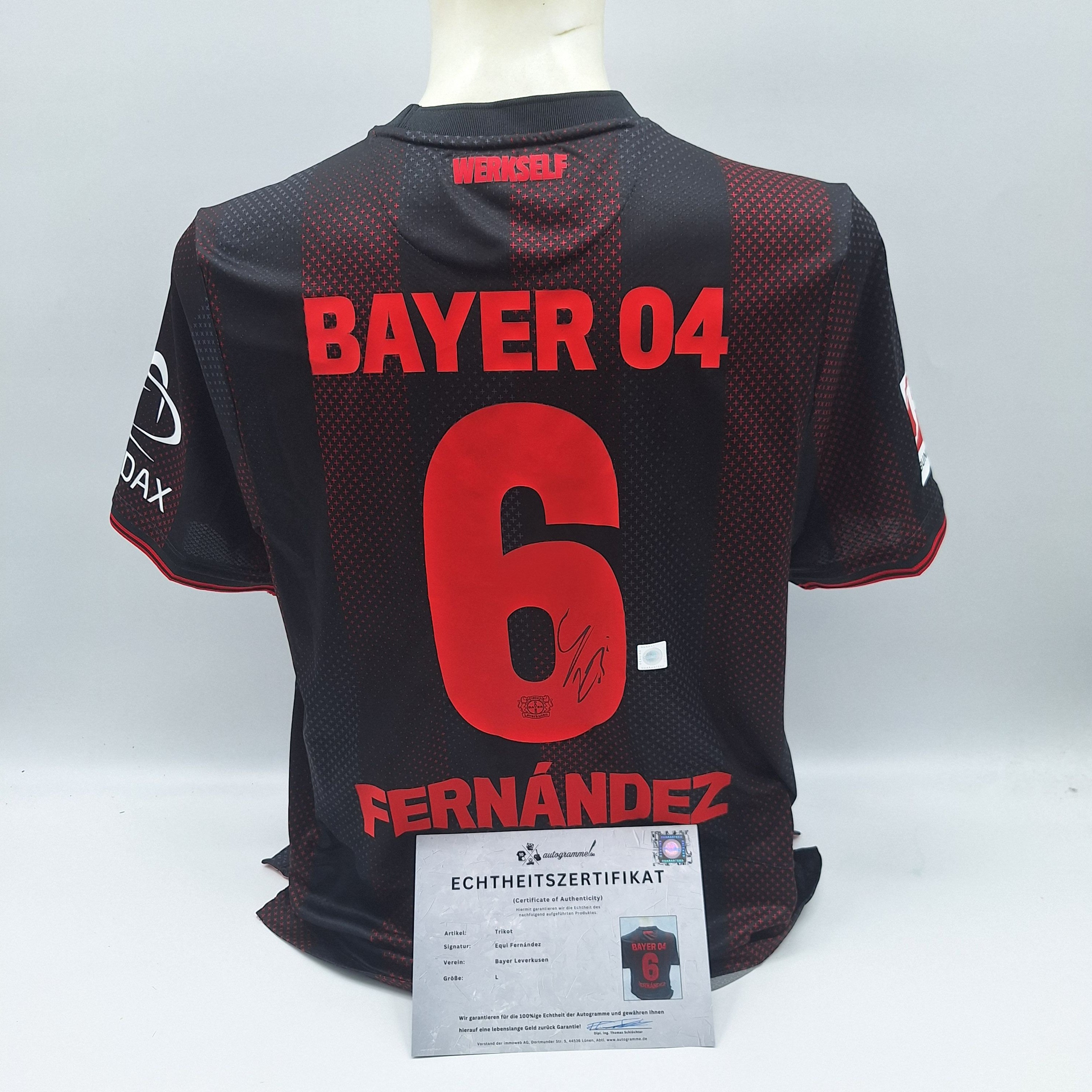 Bayer Leverkusen Trikot Equi Fernandez signiert New Balance COA Autogramm L