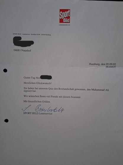 Boxhandschuh Muhammad Ali signiert Unterschrift Autogramm Boxen