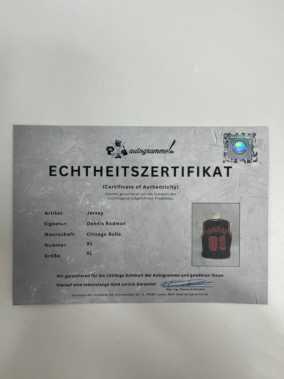 Chicago Bulls Jersey Dennis Rodman signiert NBA Basketball COA XL