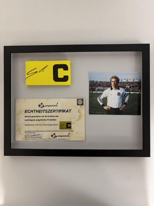 Captain's armband Karl-Heinz Rummenigge signed in frame Bayern football autograph COA