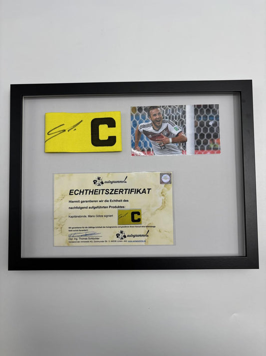 Captain's armband Mario Götze signed in frame DFB yellow football autograph COA