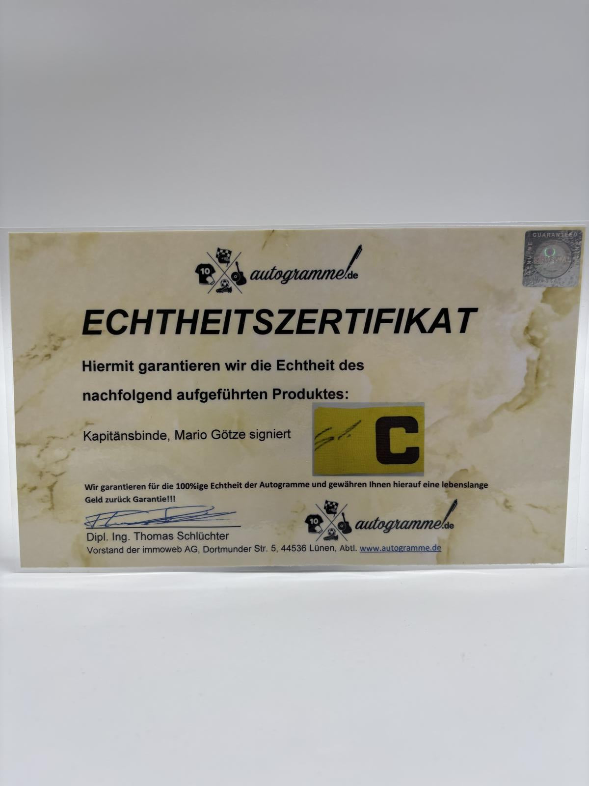 Captain's armband Mario Götze signed in frame DFB yellow football autograph COA